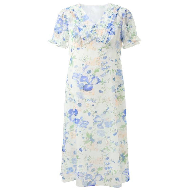 Sancai 2025 Summer Floral Chiffon V-neck A-line Maxi Dress