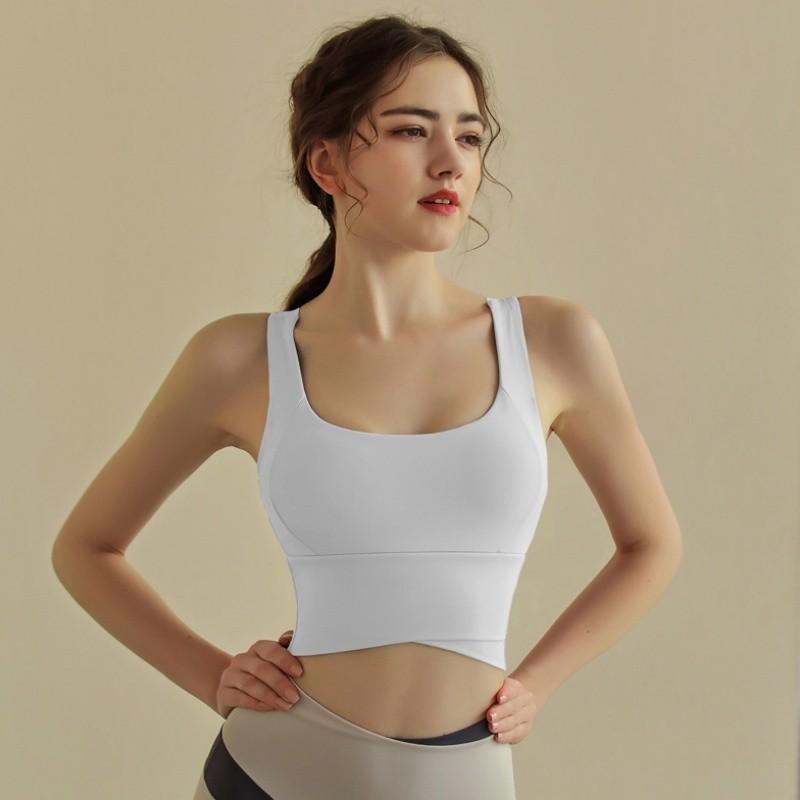 

Женский летний спортивный жилет с фиксированными чашечками, амортизирующий и поддерживающий, с красивой спинкой, для бега, фитнеса, йоги, спортивный бюстгальтер M белый