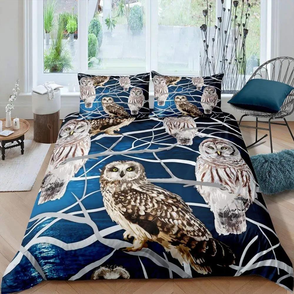 Owl Duvet Cover Bird Decor Bedding Collection Printed Comforter Cover For Boys Girls Children Teens Bedroom Decor With 2 Pillow Case