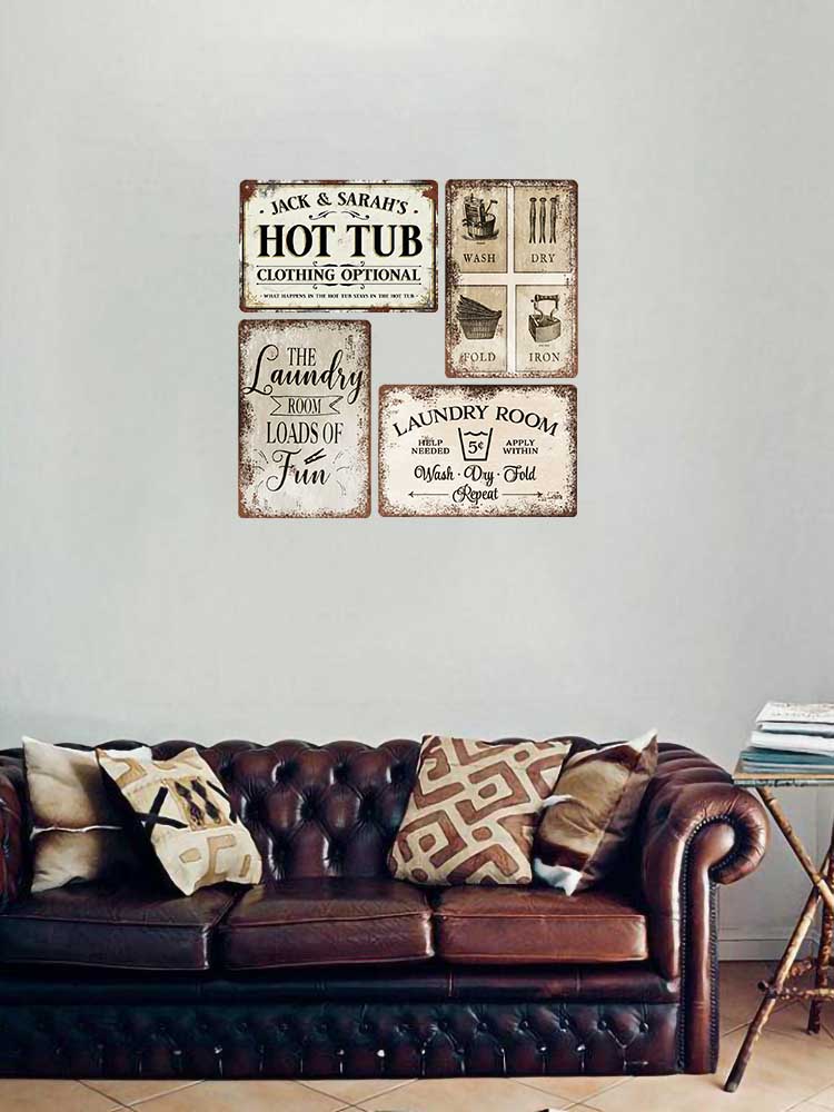 Segni Targa Retro per Lavanderia Segno Pittura su Latta Vasca Idromassaggio Bagno Metallo Poster Adesivi Murali Vintage Decorazione Casa Piatti 20x30cm