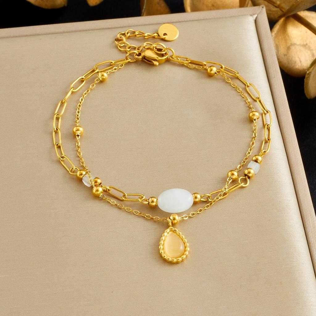 316L Stainless Steel Teardrop White Stone Charm Bracelet For Women Girl Fashion New Trendy Wrist Chain Jewelry Holiday Gifts