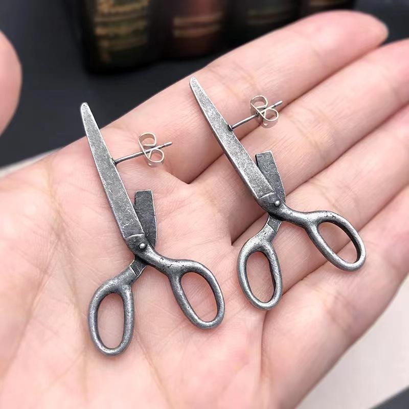 Party Holiday Gift Creative Retro Scissors Ear Studs For Women Fashion Hip Hop Rock Earrings