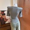 Pure Luxury Square Neck Button Five-Sleeve T-Shirt Women's Summer Sexy Slim Skinny Small Fragrant Bottom Top