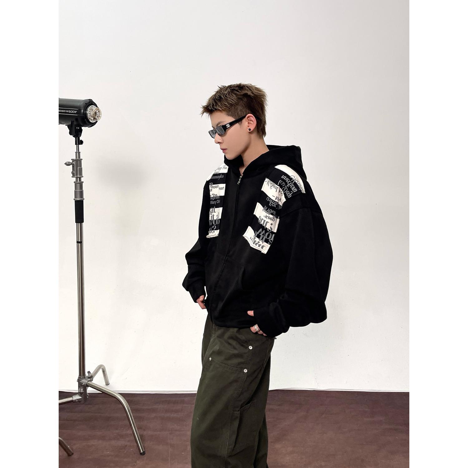 

Unisex Street Style Embroidered Hoodie: Cozy Heavyweight Cardigan for Autumn/Winter L чорний
