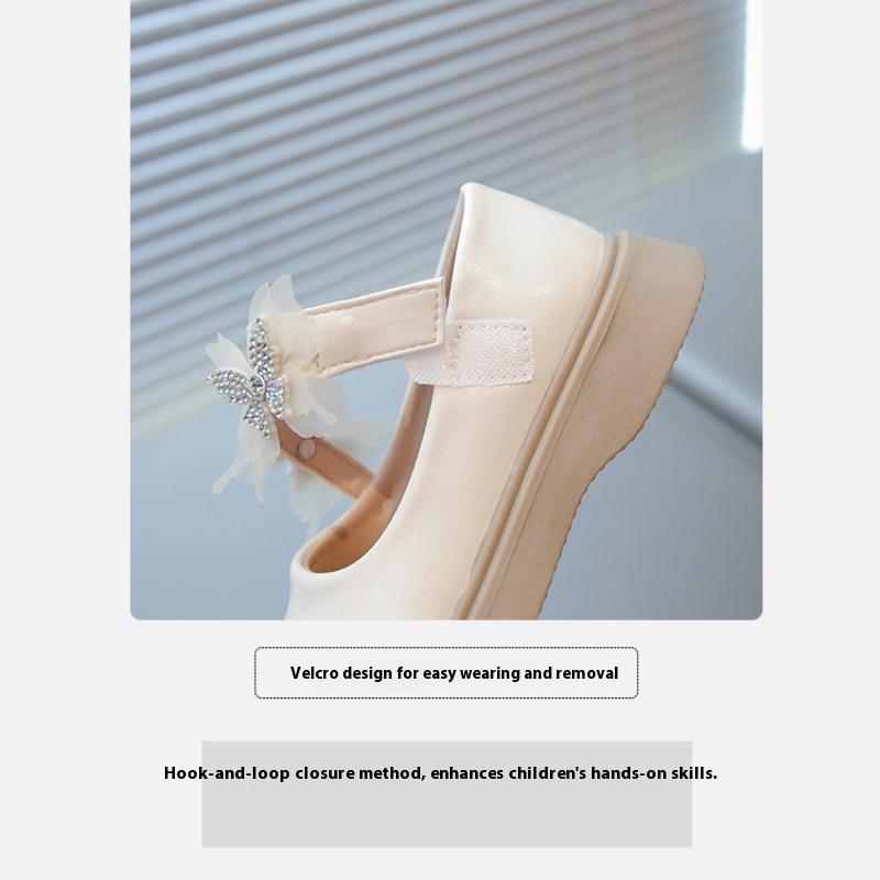 Spring and Autumn New Style Girls Sweet Bow Performance Soft Sole Leather Shoes