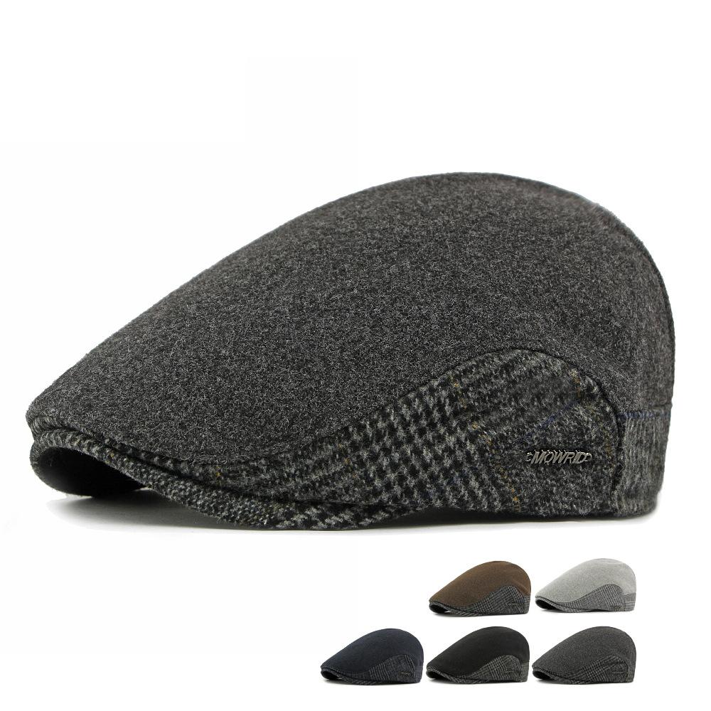 Autumn Winter Fleece Hat Men's Beret British Progressive Hat Retro Cap Woolen Hat