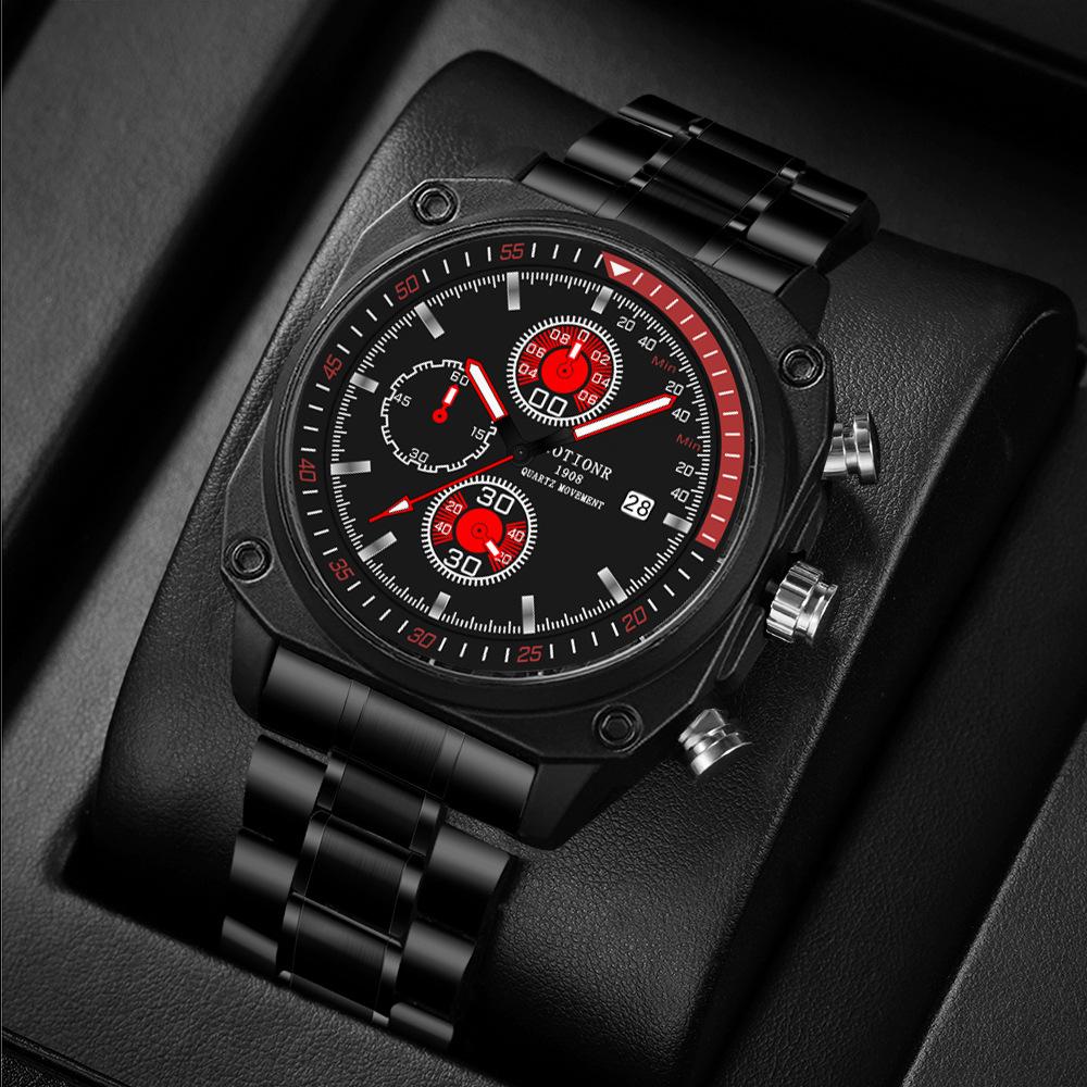 Steel Belt Watch Man Comes Out To Search For Square Waterproof Calendar Luminous Quartz Watch