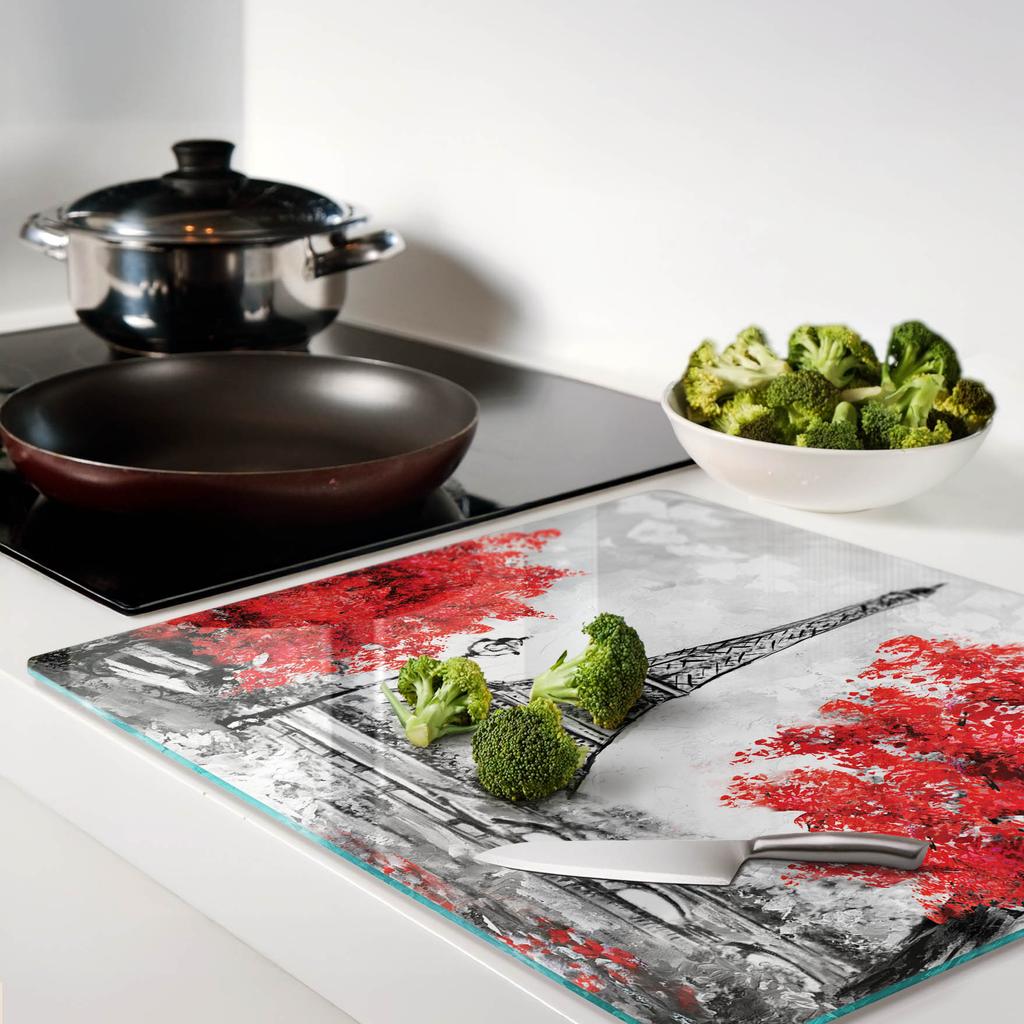 Tempered Glass Kitchen Board with Eiffel Tower Paris Graphic 60x52 Cm