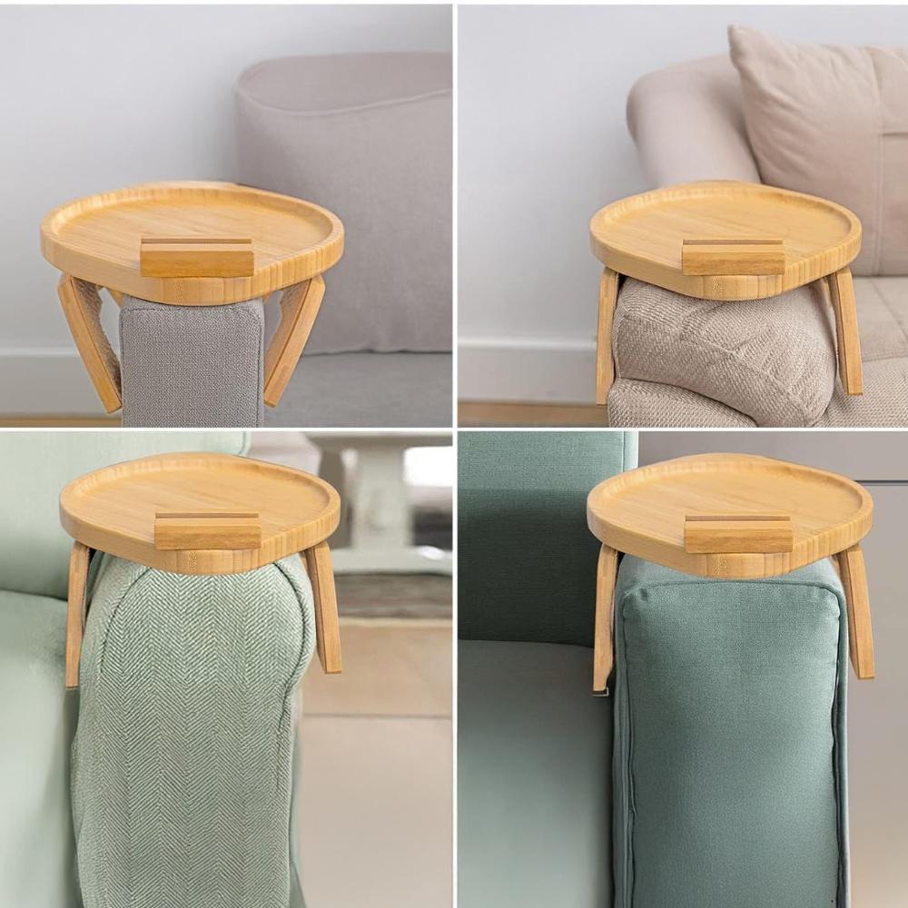 Tray table shelf for sofa, armchair, bamboo, practical tablet holder