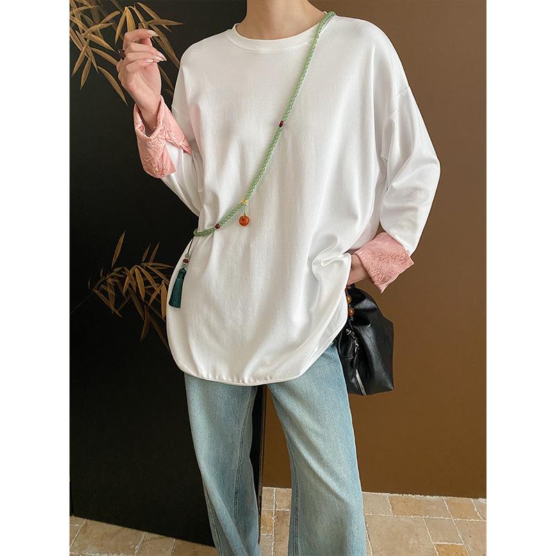 

Sinan Retro Jacquard Stitch Long-Sleeve T-Shirt One Size білий
