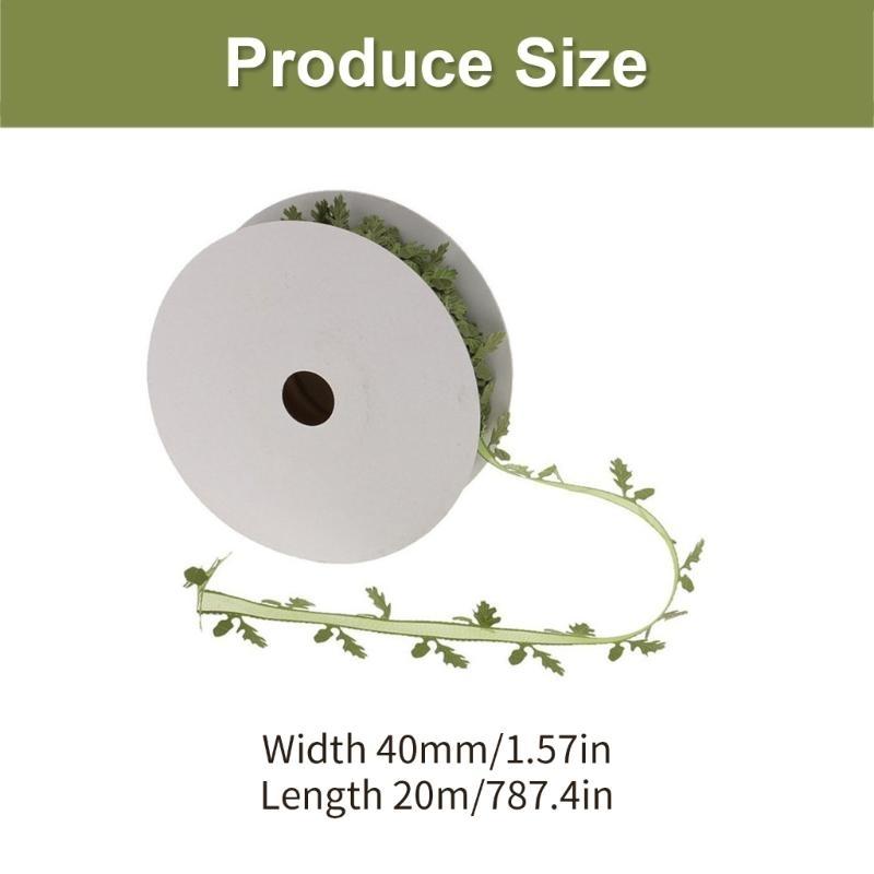 F26C 21Yards Leaves Ribbon 40mm Wide Wrapping Ribbons for Wedding Christmas Packaging
