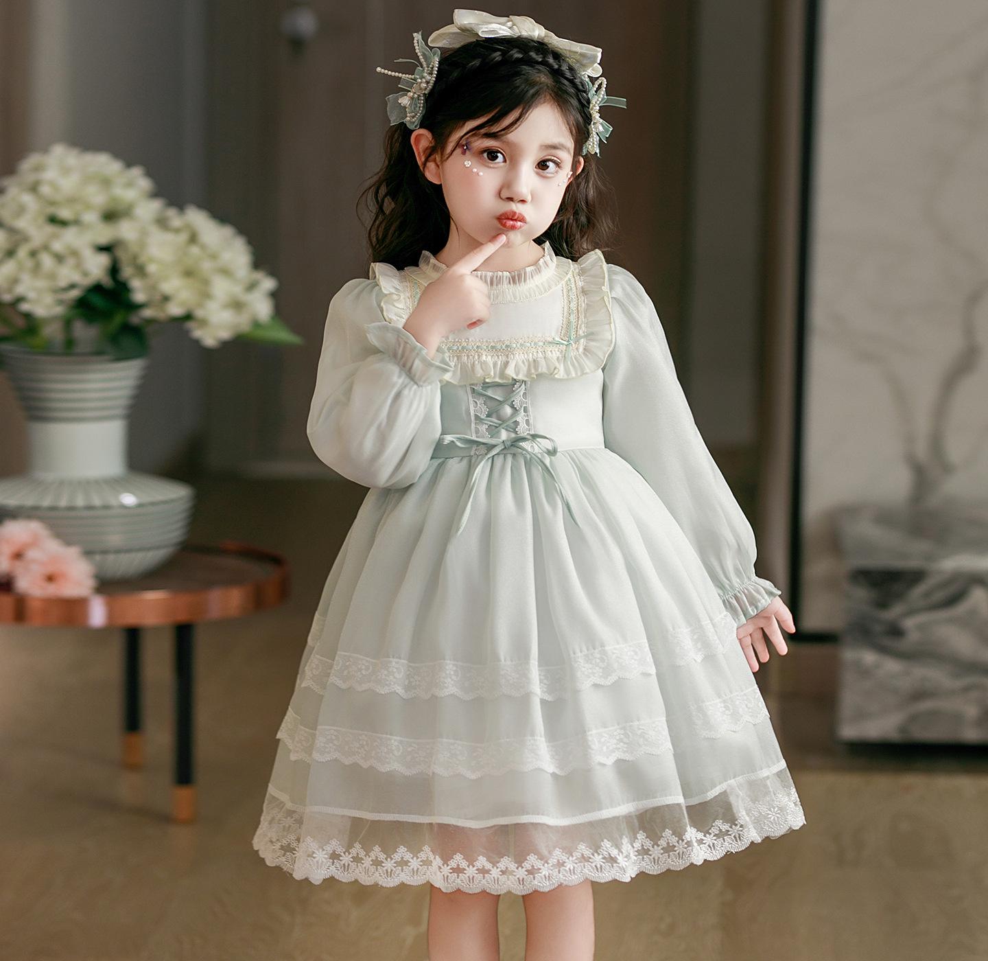 

Осеннее платье принцессы Лолиты из тюля для девочек 100-150 cm/6 pieces зелёный