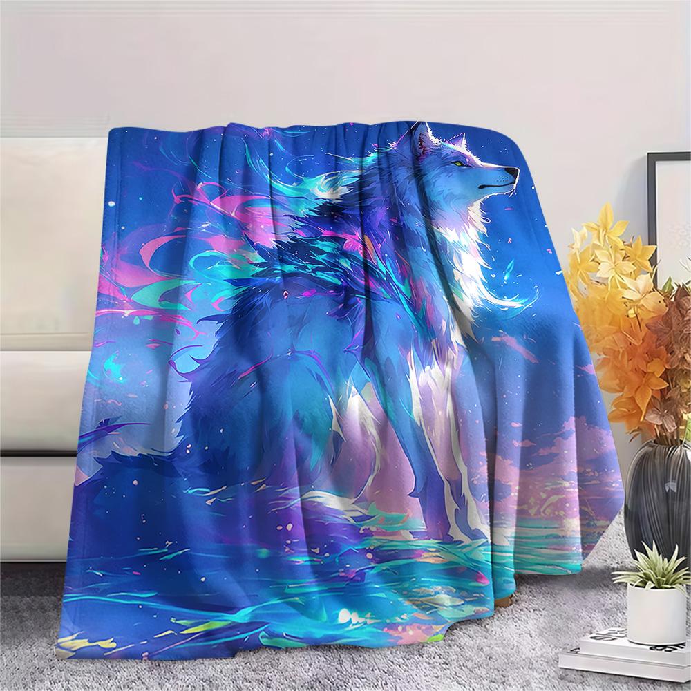 Dreamy Wolf Print Flannel Blanket, High quality Comfortable for All Seasons, Home Decor, Warmth and Comfort, Perfect for Christmas Gifts