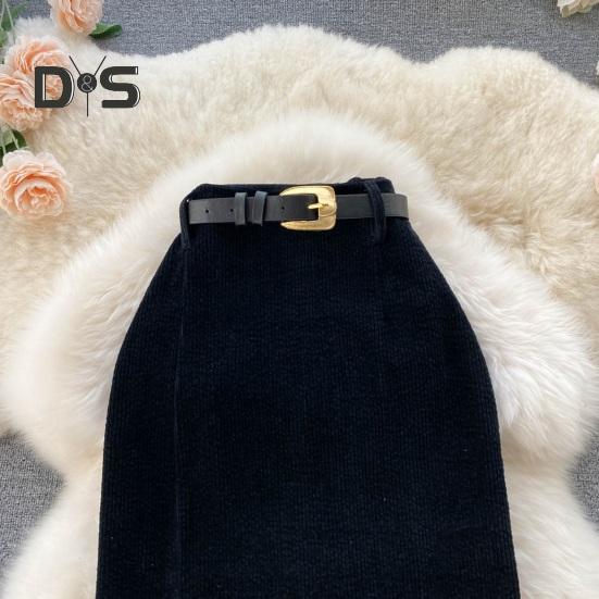 Dámská sukně dělená jednobarevná sukně s vysokým pasem měkká tlustá hřejivá měkká vložka dojíždění elegantní styl zapínání na zip délka do poloviny lýtek midi sukně