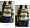 Women's Striped 100% Wool Sweater: Round Neck, Color Block, Loose Fit Knitwear, Plus Size, European Style.