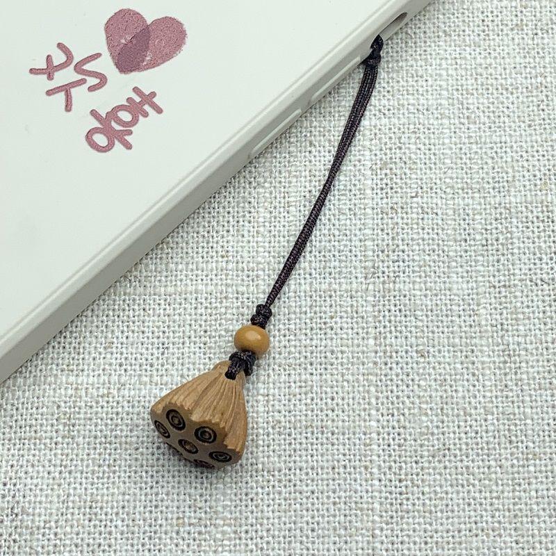 Peach Wood Lotus Plum Blossom Charm Keychain: Ancient-Style Pendant for Men & Women with Silk Flowers