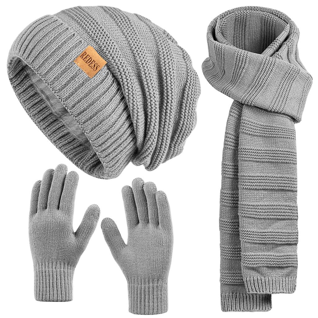 Winter Hat Beanie Scarf Touchscreen Gloves Set for Women, 3 in 1 Set with Knit Warm Long Neck Scarves Cap Gloves