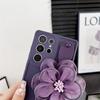 Luxury Dark Purple Ice Velvet Flower Case with Wrist Strap for Samsung S22FE & S23ULTRA