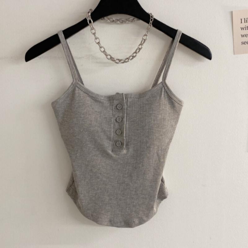 Honey J Coed Cap Integrated Ribbed Button Asymmetrical Tank Top 3 Colors