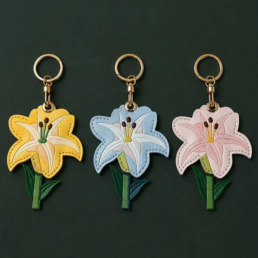 Anti-Lost Lily Leather Charm Lily Embossed Pattern Bag Hanging Pendant Bluetooth Tracker Protect