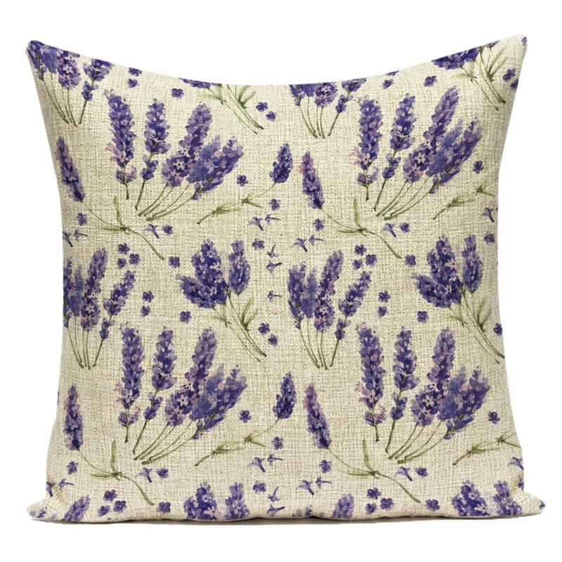 Decorative Throw Pillows Case Purple Lavender Flower Polyester Pillow Cushion Cover for Sofa Home Living Room Decoration