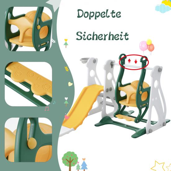 Kids Slide Swing Set, 4 In1 Baby Mini Playground, Freestanding Baby Playground with Non-Slip Ladder, Slide, Swing, Basketball Hoop Set