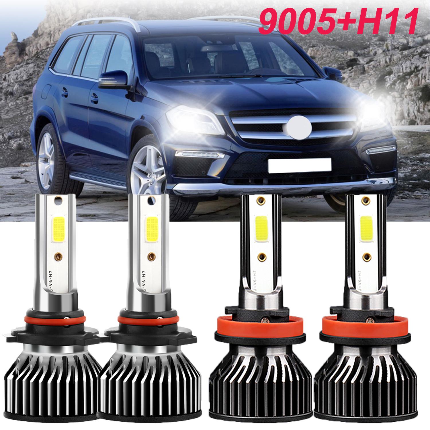 

Roadsun 4pcs LED Headlamps Combo 9005 H11 Hi/lo Beam 150W 6000K Ultra White COB Chips Super Bright 22000LM Car Light Upgrade