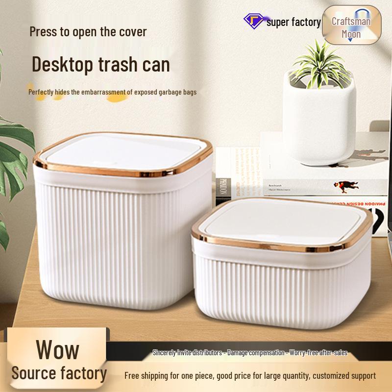Mini Desktop Trash Can with Pop-Up Lid for Office and Home