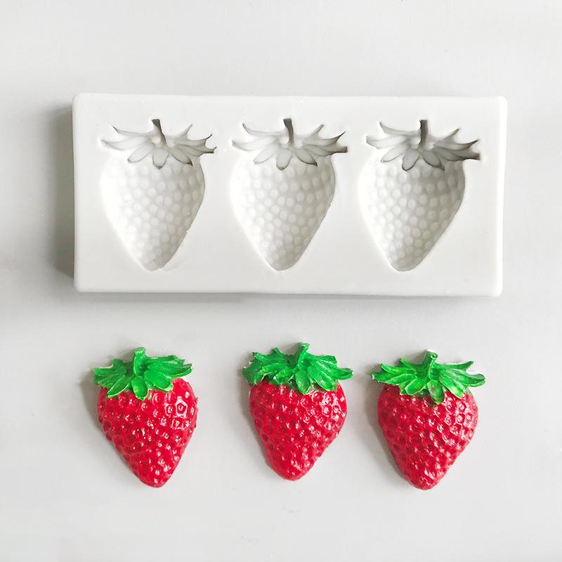 3 Gözlü Ananas Çilek Silikon Sugarcraft Kalıbı Reçine Aletleri Cupcake Pişirme Kalıbı Fondant Pasta Süsleme Aletleri