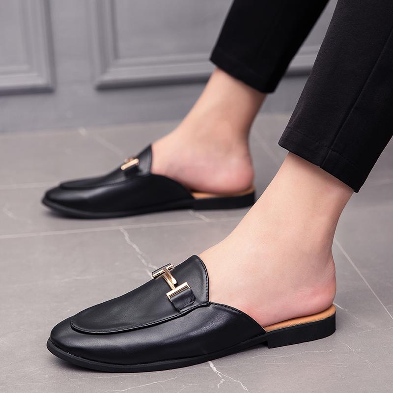 2026 Open-back Slide Sandals Half Shoes For Men Outdoor Mules Homme Leather Backless Loafers Slippers Men Casual Shoes Moccasins