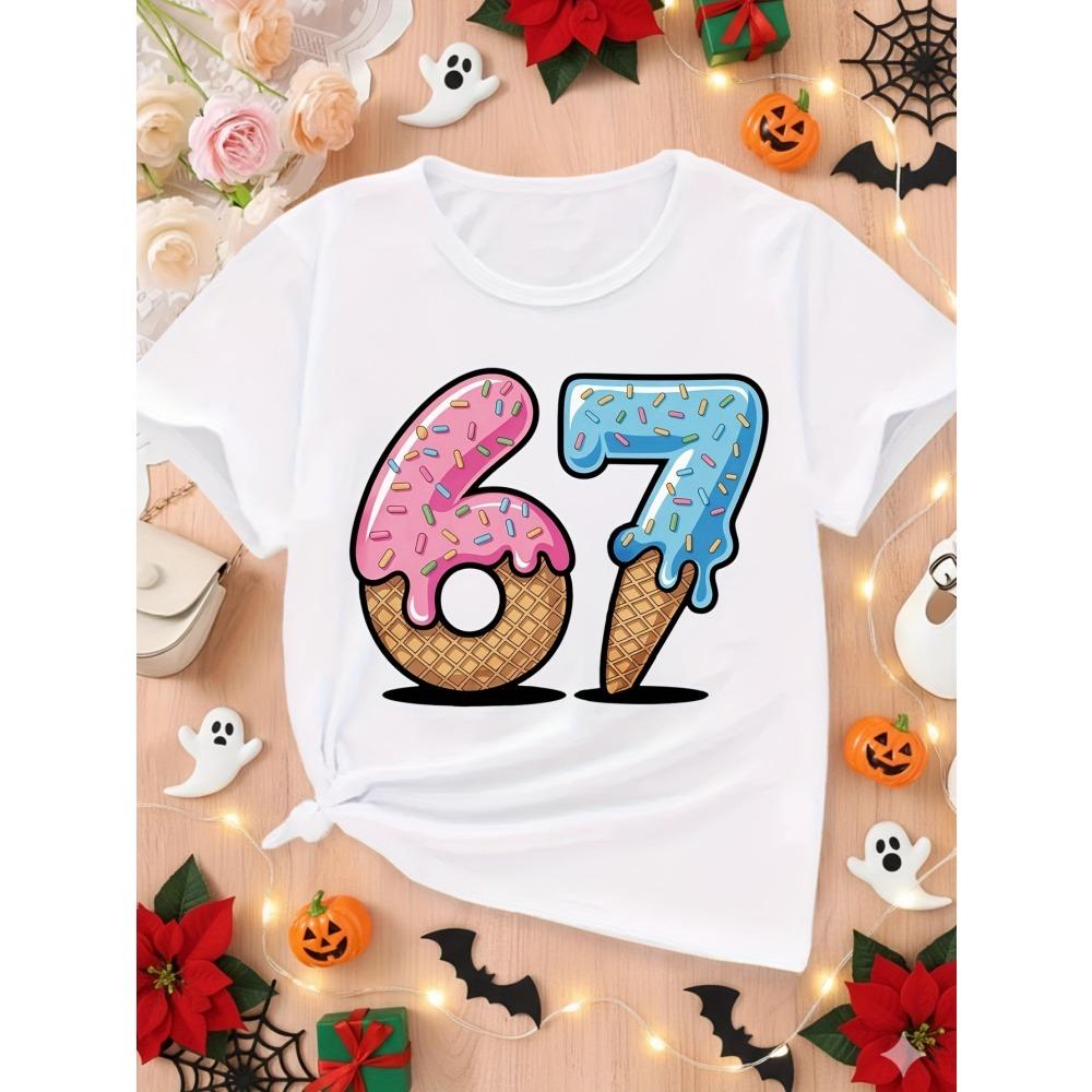 Fashion Men and Women's T-shirt 6 7 Print T-shirt Loose Short Sleeve Tops Summer Casual Round Neck Kids Tees Clothing