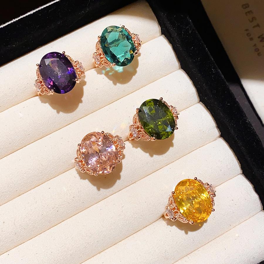 Qicai Liujing Elegant Oval Zirconium Adjustable Ring - Stylish High-End Index Finger Jewelry