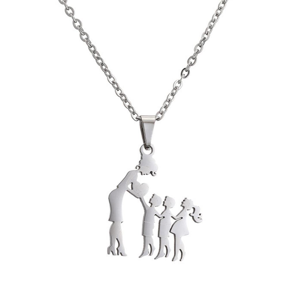 Silver Color Mom Daughter Family Necklace Stainless Steel Chain Daughter Silhouettes Necklace Mothers Day Jewelry