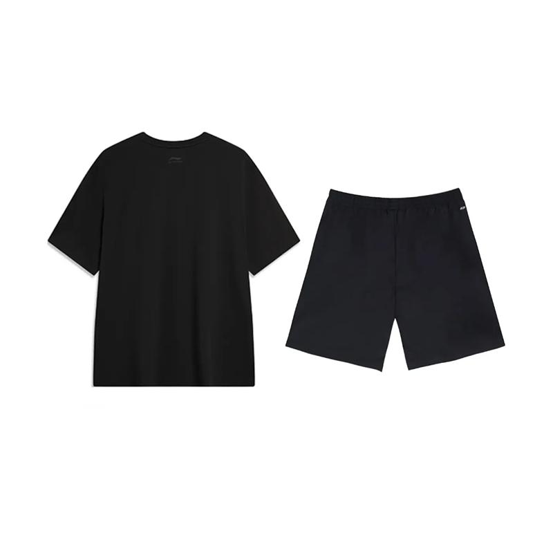 Li Ning Logo Letter Print Fashion Cool Breathable Versatile Round Neck Pullover Short Sleeve T-Shirt Casual Sports Set Unisex Tops AHSU711-1+YKSV147-2
