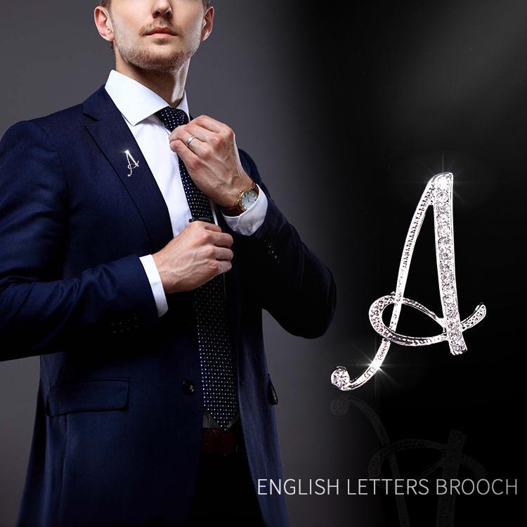 Versatile Rhinestone Alphabet Brooch: Men's Metal Lapel Pin Badge