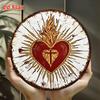 Sacred Heart in Flames Aluminum SignVintage Gold Fire  Red Ribbon Design Durable IndoorOutdoor Wall Art for HomeCafe Garage