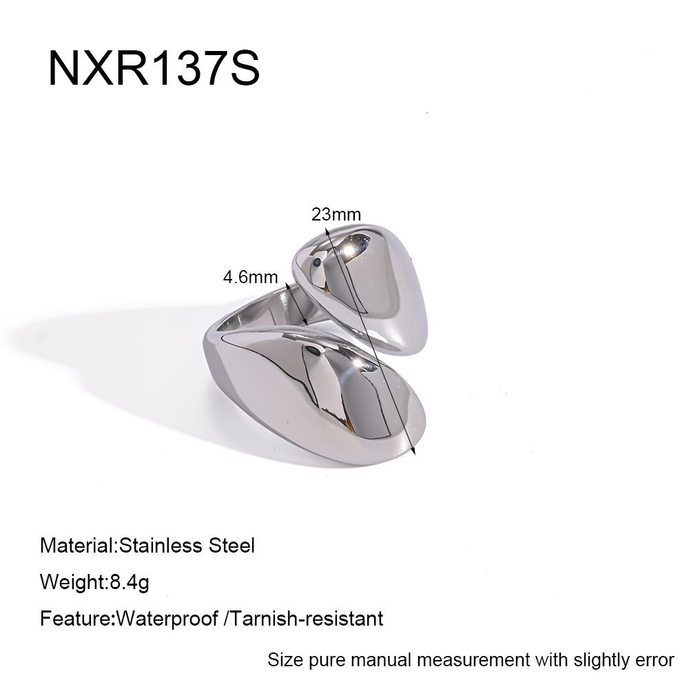 European and American light luxury minimalist stainless steel plated 18k gold glossy water drop open ring ring women's waterproof jewelry
