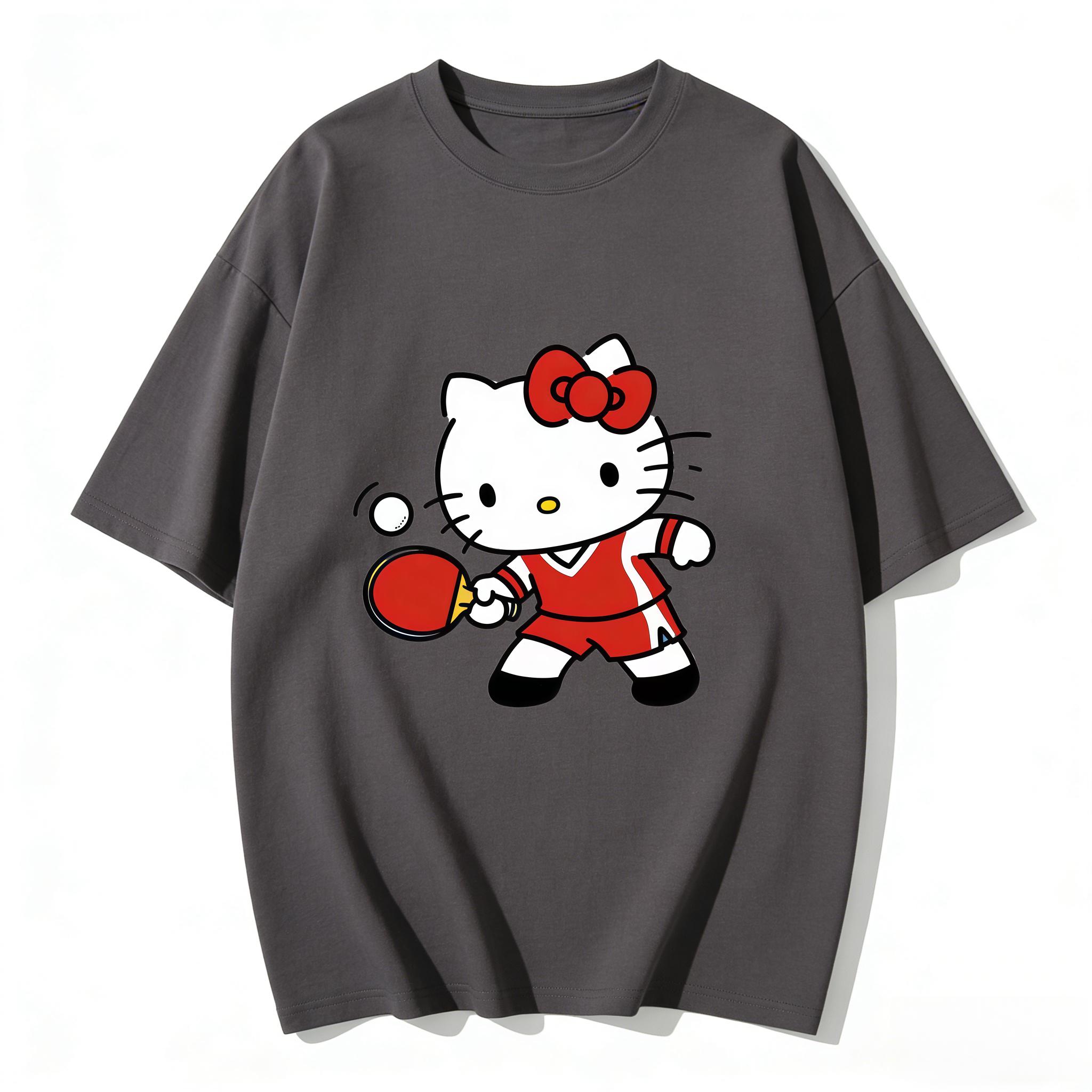 2026 Hello Kitty Cartoon Printed Short Sleeve Womens Family Comfortable summer loosefitting Womens clothing S