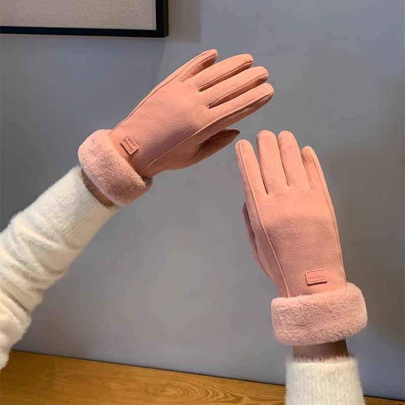 Plush gloves women's winter 2025 new versatile driving warm touch screen windproof cold finger riding gloves