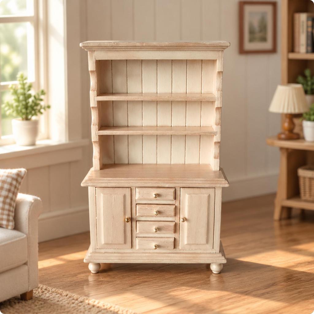 1:12 Scale Wooden Dollhouse Cabinet Detailed Miniature Display with Shelves and Drawers