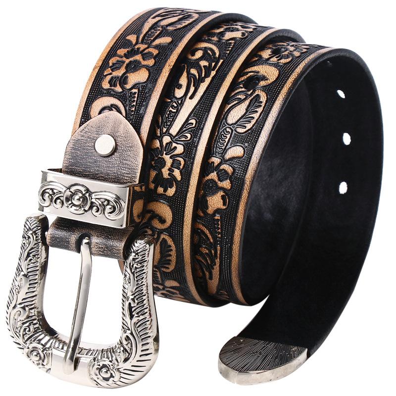 Women's Belt Vintage Top Layer Leather 100% Cowskin High Quality Casual Fashion Jeans Belt Engraved Leather Belt for Women PK009