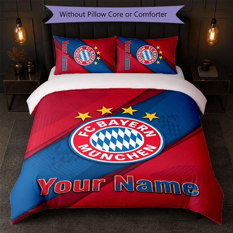 Set Biancheria da Letto Personalizzato Bayern Monaco con Nome Testo 1 Copripiumino+2 Federe Logo Calcio Regalo Personalizzato per Occasioni Speciali Decorazione Camera da Letto