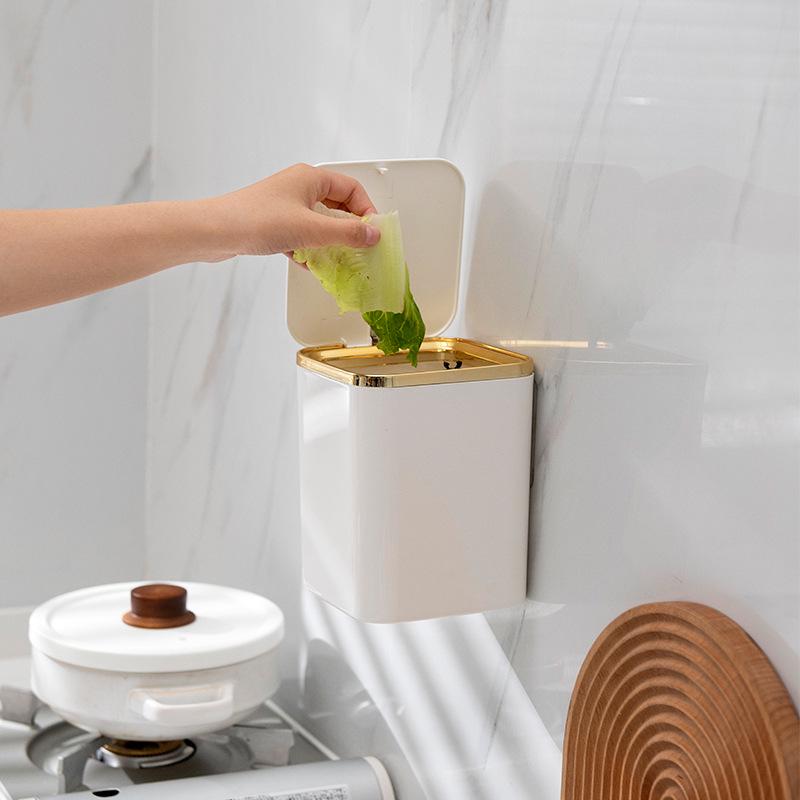 Mini Cute Press-Type Pop-Up Lid Desktop Trash Can, Wall-Mountable, Simple Square Design