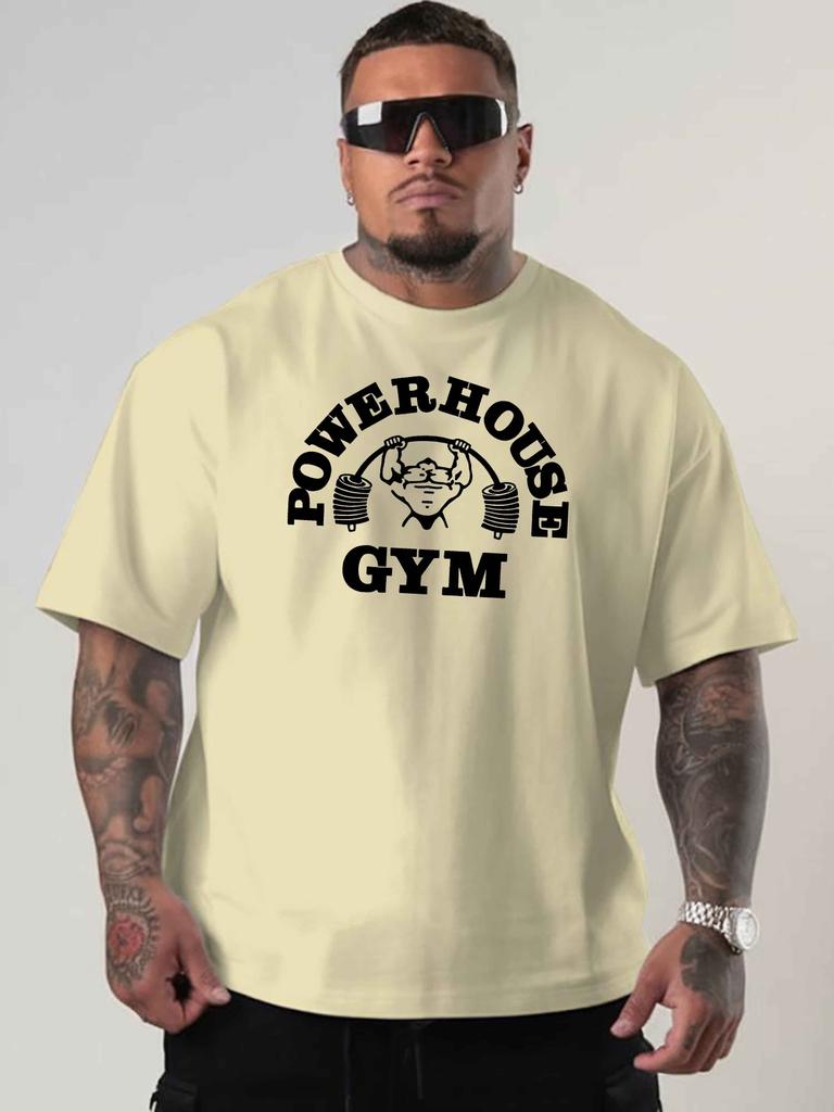 Power House Plus Size Oversized Short-Sleeve T-Shirt Loose-Fitting Base Layer with American Fashion Prints Round Neck