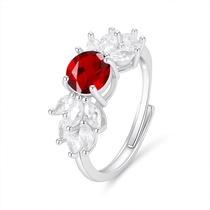 S925 Sterling Silver Ring Full Paved Natural Garnet/Olivine/Crystal Adjustable Jewelry for Women
