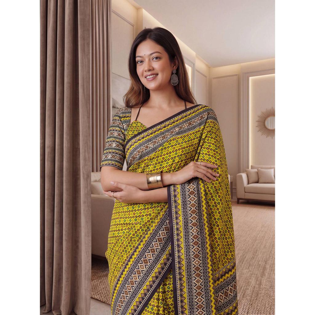 Neue Kollektion von Designer-Sarees im Ajrak-Druck