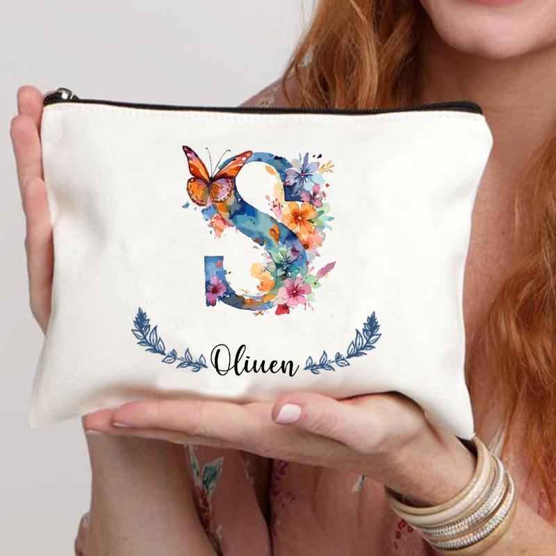 Personalized Name Butterfly Cosmetic Case Art Gift for Bridesmaid Teachers Friends Women Makeup Bag Bachelorette Party Gift