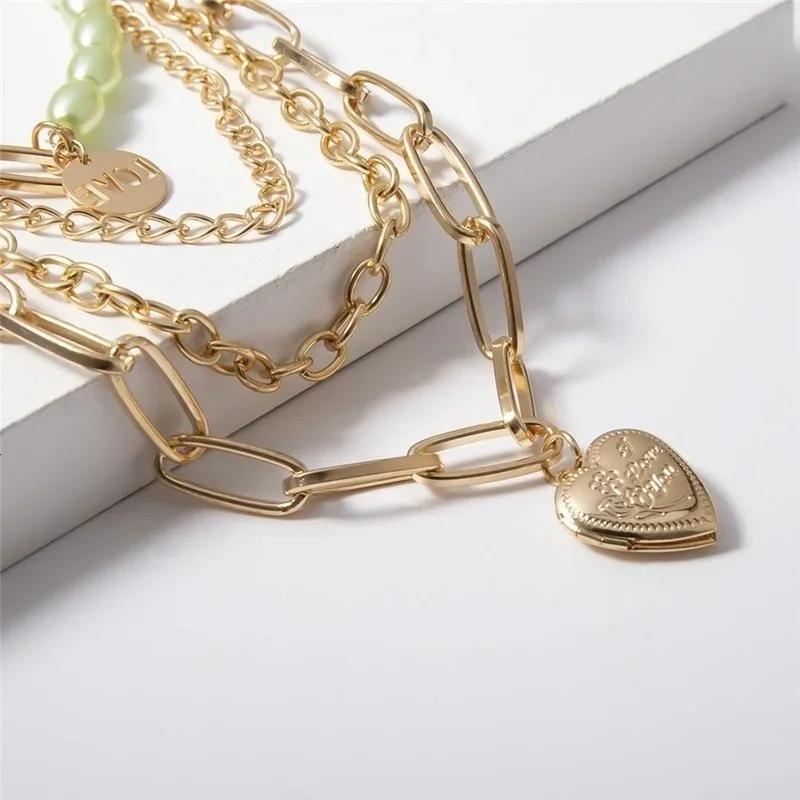 Collana Iniziale con Ciondolo a Lettera Semplice Retro con Perla per Donna Gioielli Collana a Catena Grossa a Strati Multipli Dichiarazione Boho