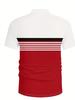 Men'S Casual Short Sleeve Polo Shirt Striped Color Block Design Sporty Style Collared Golf Shirt for Summer