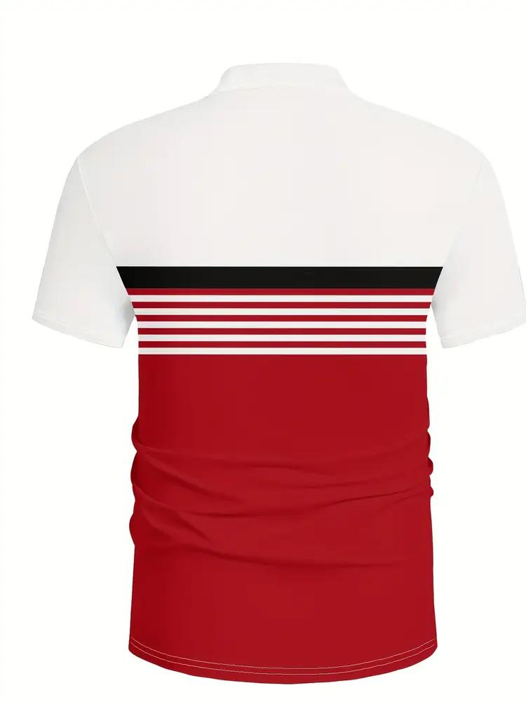 Men'S Casual Short Sleeve Polo Shirt Striped Color Block Design Sporty Style Collared Golf Shirt for Summer